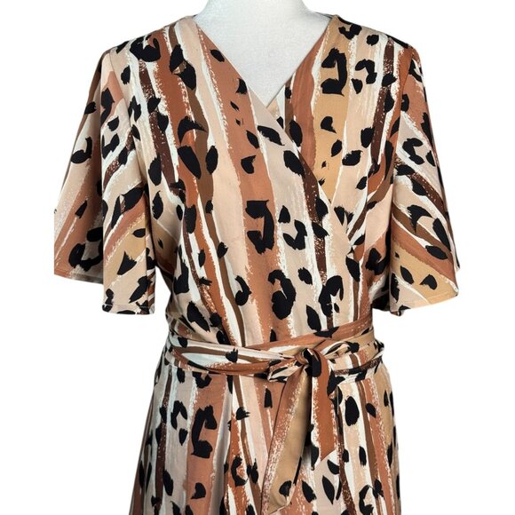 Anthropologie HUTCH Blaise Wrap Mini Dress Animal Print Coffee Women's PLUS 1X - Picture 5 of 8